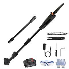 6in Cordless Pole Saw 7.4FT Maximum Extendable Length 35FT/S Speed Electric Pole Chainsaw 2Pcs 1.5Ah Batteries And Charger Included For Pruning Trimmi